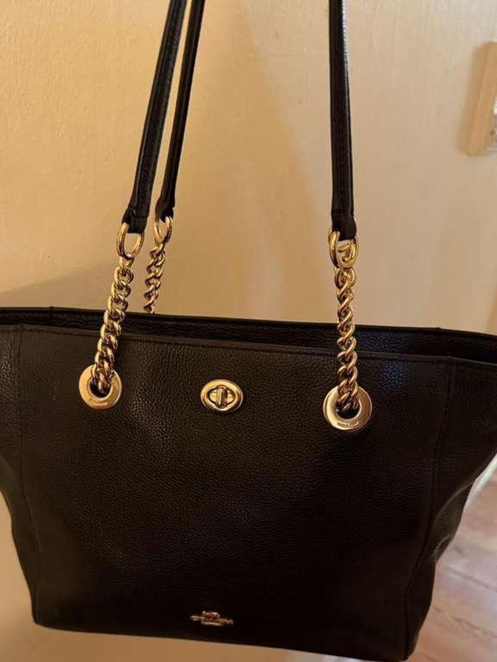 Coach Black Leather Chain-Handle Tote